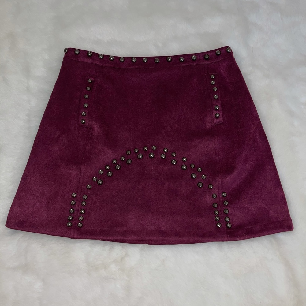 Plum faux suede studded skirt